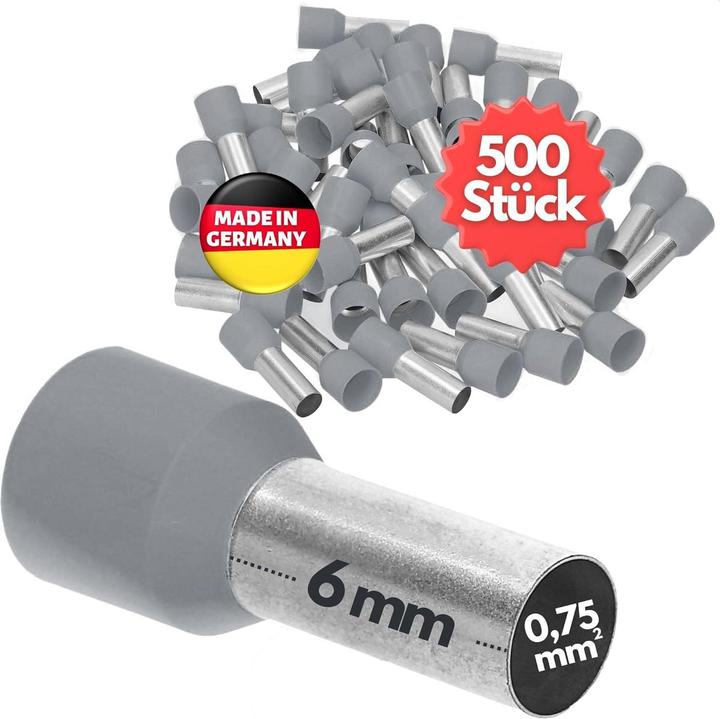 Actual product image Kalitec 500 pieces AE07506GR Wire end ferrules insulated 0.75mm² 6mm long grey I Made in Germany I Industr