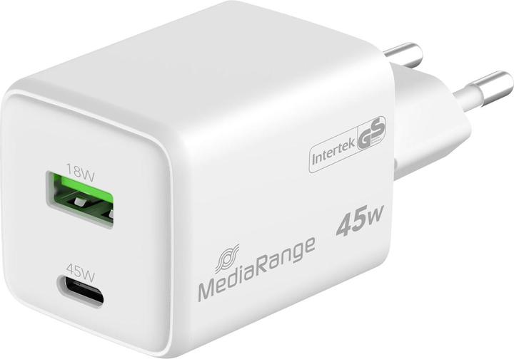 Immagine prodotto MediaRange Caricabatterie 43W a 2 porte 1x USB-A/1x USB-C GaN, bianco (45 W)