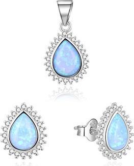 Beneto Charming jewelry set with blue opals AGSET231L (pendant, earrings)