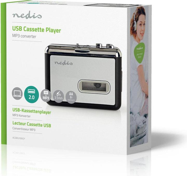 Immagine prodotto Nedis Convertitore portatile USB da cassetta a MP3 - Converte le cassette in formato MP3 - Con cavo USB