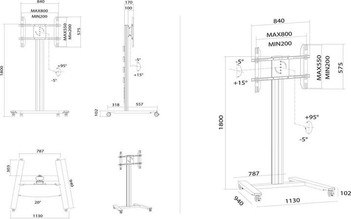 Produktbild Multibrackets M Public Display Stand 180 HD Single Black (Gerätespezifisch, 80", 60 kg)