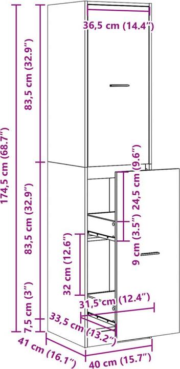 Actual product image VidaXL Pull-out larder unit Tall unit All-purpose unit Concrete grey