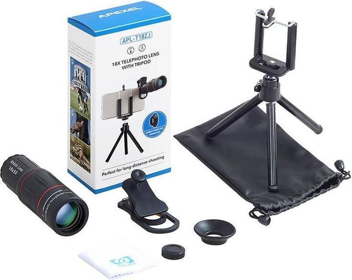 Produktbild Apexel APL-T18ZJ 18X camera lens with tripod (black)