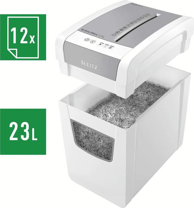 Produktbild Leitz Aktenvernichter IQ Slim Office P4/12 Blatt/DC-Motor/wei? (Partikelschnitt)
