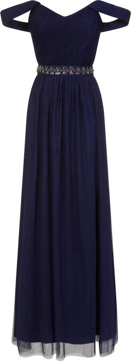 Little Mistress Marineblaues Maxi Kleid mit Juwelentaille