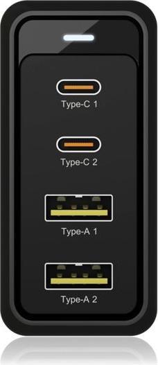 Produktbild Icy Box USB Power Delivery Netzteil, 100 Watt, 2x Type-C®, 2x Type-A, EU, UK, US Stecker (100 W)