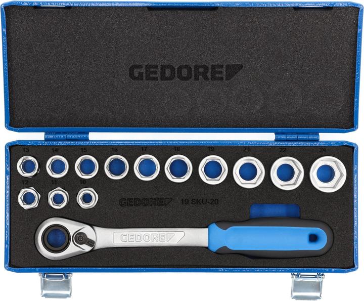 Actual product image Gedore 19 SKU-20 Socket spanner set 1/2", 14 pieces, 10-24 mm (23 mm, 10 mm, 13 mm, 16 mm, 18 mm, 15 mm, 17 mm, 20 mm, 11 mm, 14 mm, 19 mm, 22 mm, 24 mm, 12 mm, 21 mm)