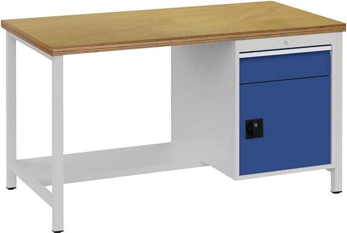 Image du produit Bedrunka & hirth Etabli bleu signal gris clair L1500xH859xP750mm Hêtre Multipl.40mm 1 tiroir.1 porte (80 cm, 150 cm)
