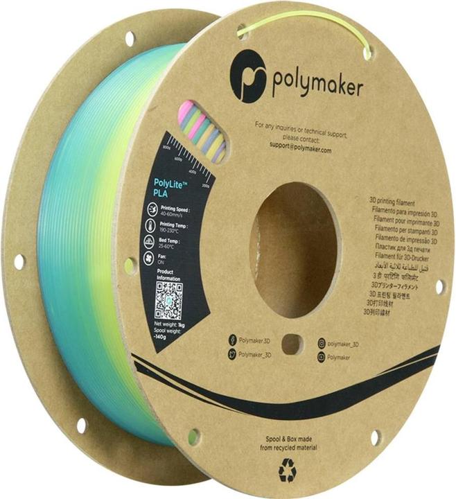 Immagine prodotto Polymaker PA09001 Filamento luminoso PLA fotoluminescente 1,75 mm 1000g arcobaleno luminoso PolyLite™ 1pc. (PLA, 1.75 mm, 1000 g, Multicolore)