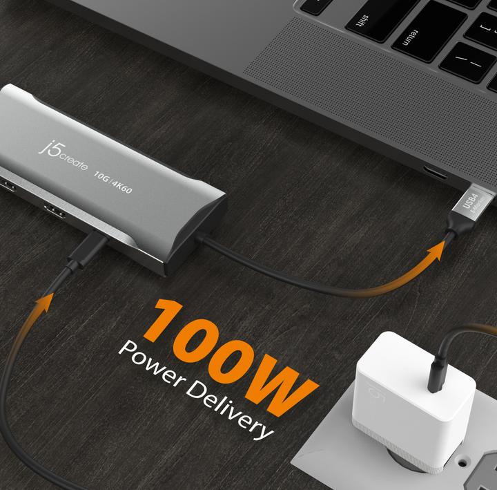 Actual product image j5Create JCD397 4K60 Elite USB-C® Multi-Monitor Mini Dock, Space Grey (USB-C, 3 Ports)