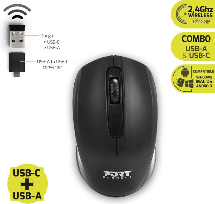 Produktbild Port Designs 900508 Maus Beidhändig RF Wireless+USB Type-C 1000 DPI (Kabellos)