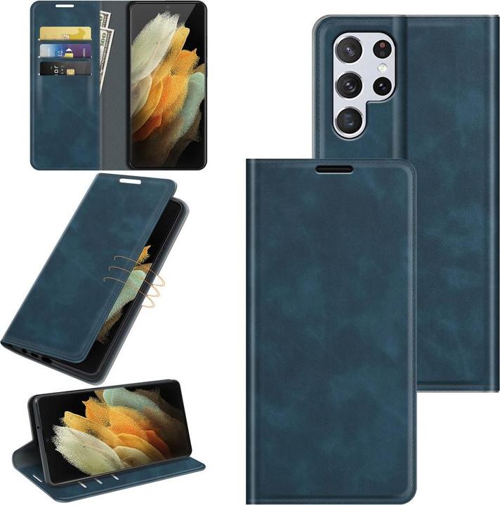 Immagine prodotto Cover-Discount Galaxy S22 Ultra - Silky Stand Flip Case Cover blu scuro (Samsung Galaxy S22 Ultra)