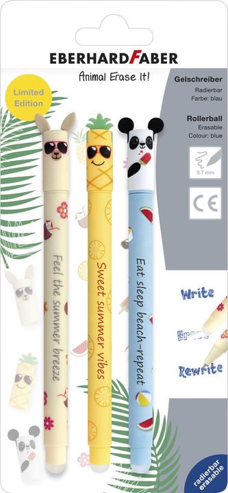 EberhardFaber Roller Gel Animal Erase it! Limited Edition (Blau, 3 x)