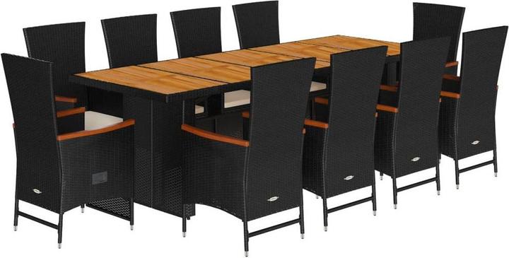 Produktbild VidaXL Gartenmöbel Essgruppe Gartengarnitur Sitzgruppe 11tlg Schwarz Poly Rattan (90 cm)