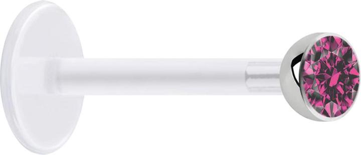 Star Piercing Micro Labret transparent mit Kugel und Kristall pink (ohne Messing, Chirurgenstahl 316L, Bioflex)
