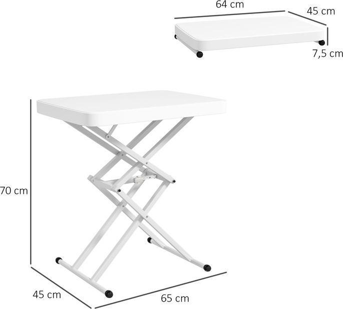 Image du produit Swisshandel24 Beistelltisch Gartentisch höhenverstellbar, Kunststoff, bis 50kg belastbar, 65x45x70H cmWeiss