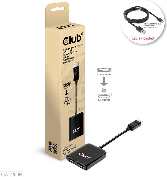 Actual product image Club 3D Club3D Multi Streaming Transport Hub 1xDP->2xHDMI (HDMI, 20 cm)