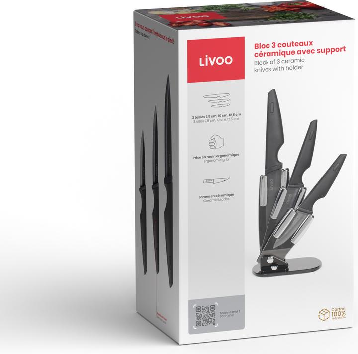 Image du produit Livoo Bloc 3 couteaux céramique avec support