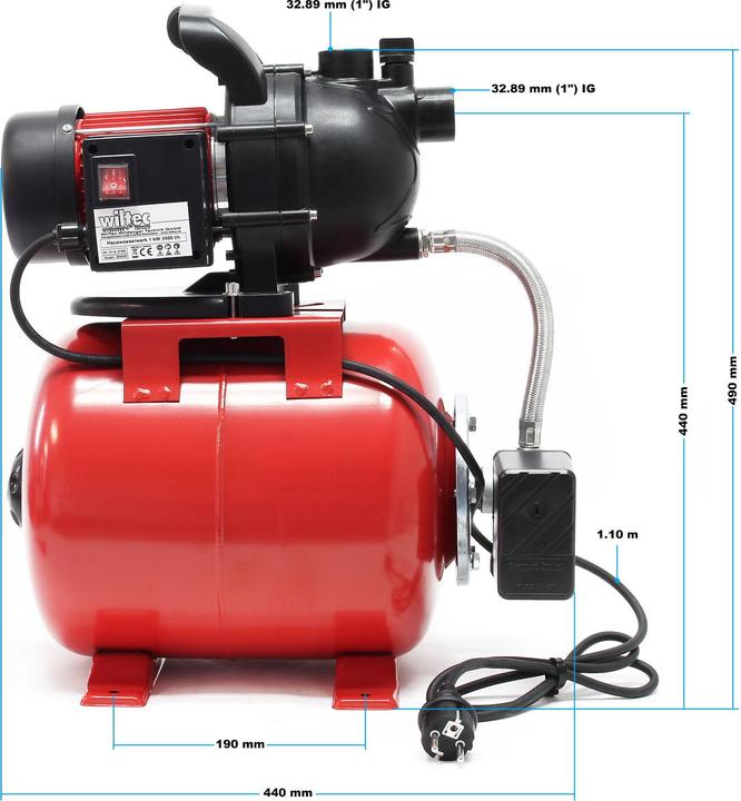 Produktbild Wiltec Hauswasserwerk 1000W Gartenpumpe 3500l/h Wasserwerk Pumpe Wasserpumpe (Hauswasserpumpe)