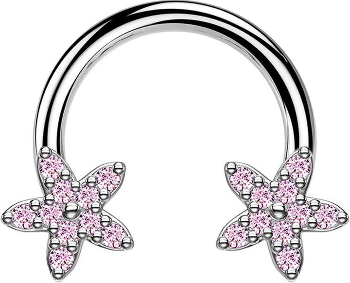 Star Piercing Micro Circular Barbell silber Kristallstern pink (Chirurgenstahl 316L, Messing)