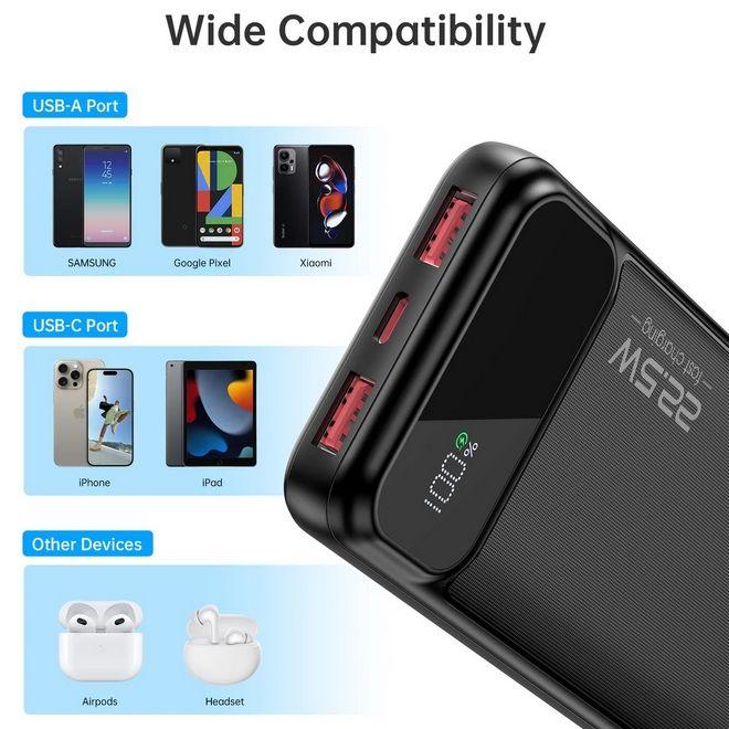 Produktbild Choetech B728 Powerbank 10000 mAh 22,5 W PD USB-A / USB-C – schwarz (10000 mAh, 22.50 W, 22.50 Wh)