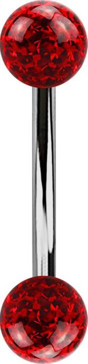Star Piercing Banane silber mit zwei Kristallkugeln rot Epoxy Schutzschicht (ohne Messing, Titan G23)