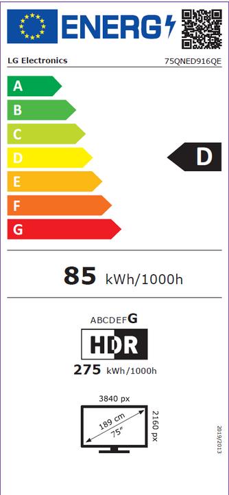 Energy Label LG 75QNED916QE (75", Mini-LED, 4K, 2023)