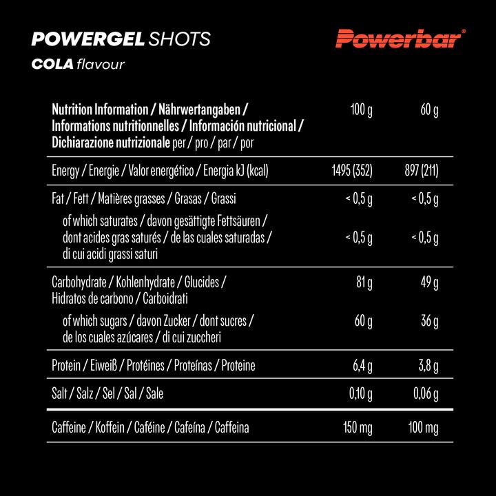 Nährwerte und Zutaten Powerbar PowerGel Shots (Cola, Koffein, 24 Stk., 1536 g)
