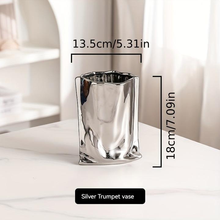 Immagine prodotto Alopini Vaso ornamentale di lusso Premium Sense Light, vaso creativo in ceramica placcata oro/argento (1 x)