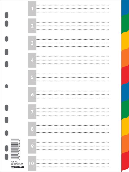 Produktbild Donau Trennblätter, pp, a4, 225x297mm, 10+1 blatt, farbig sortiert