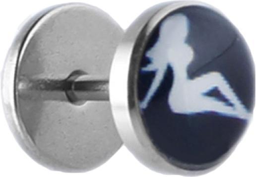 Star Piercing Fake Plug silber mit Pinup Girl (ohne Messing, Chirurgenstahl 316L)