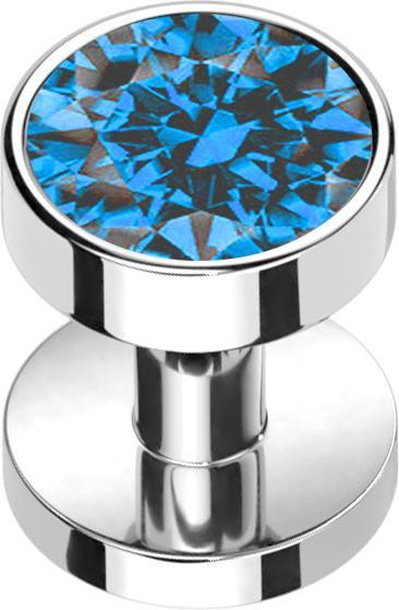 Star Piercing Skin Diver silber mit Kristall hellblau (ohne Messing, Titan G23)