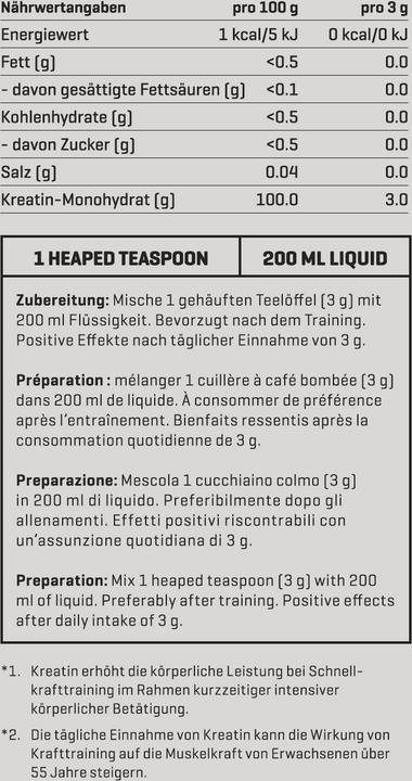 Valori nutrizionali e ingredienti Nutriathletic Creatine Powder (1 Pezzo/i, Polvere, 300 g)