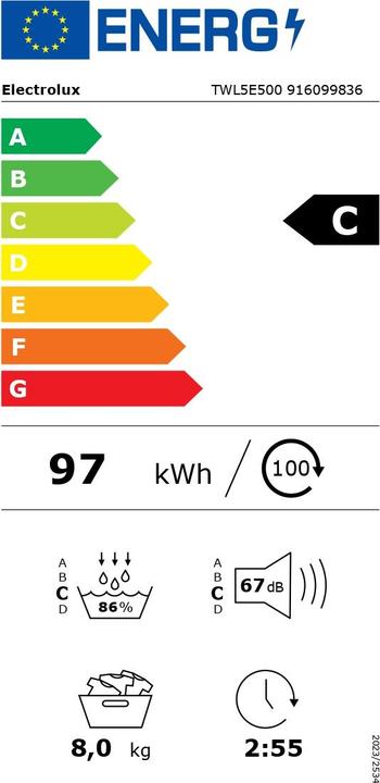 Energie-Label Electrolux TWGL5E500 (8 kg, Wechselbar)