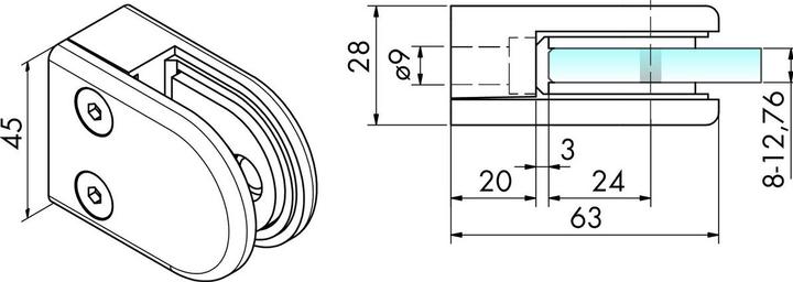 Actual product image Pauli+Sohn Glass clamps zinc 63/45 mm (4 pcs.)