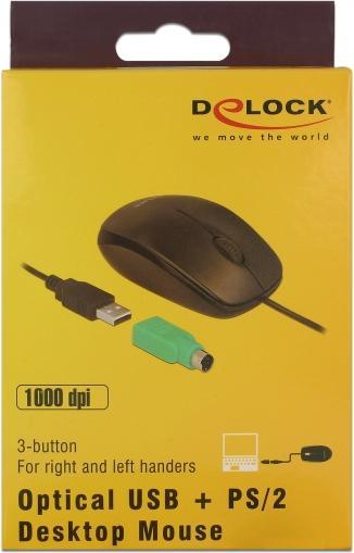 Produktbild Delock 12534  USB Typ-A + PS/2 Desktop Maus (Kabelgebunden)