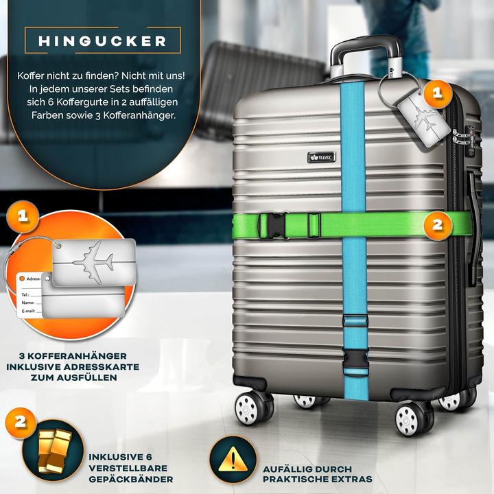 Produktbild Tillvex 3-teiliges Reisekoffer-Set mit Kofferwaage, Gepäckanhänger & Kofferbänder (M (50 - 90l), L (90 - 115l), XL (ab 115l))