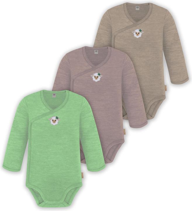Actual product image Normani 3-pack baby merino long sleeve wrap bodysuit for boy and girl - 9355 (74)