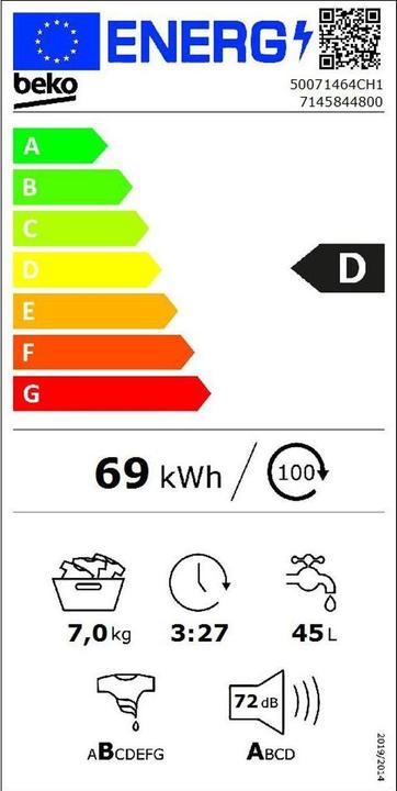 Energie-Label Beko 50071464CH1 (7 kg, Links)