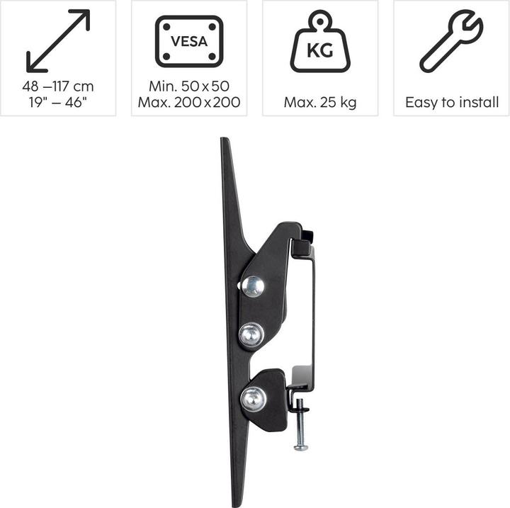 Image du produit Hama Support TV mural, inclinable, 117 cm (46") jusqu'à 25 kg (Mur, 46.06", 25 kg)