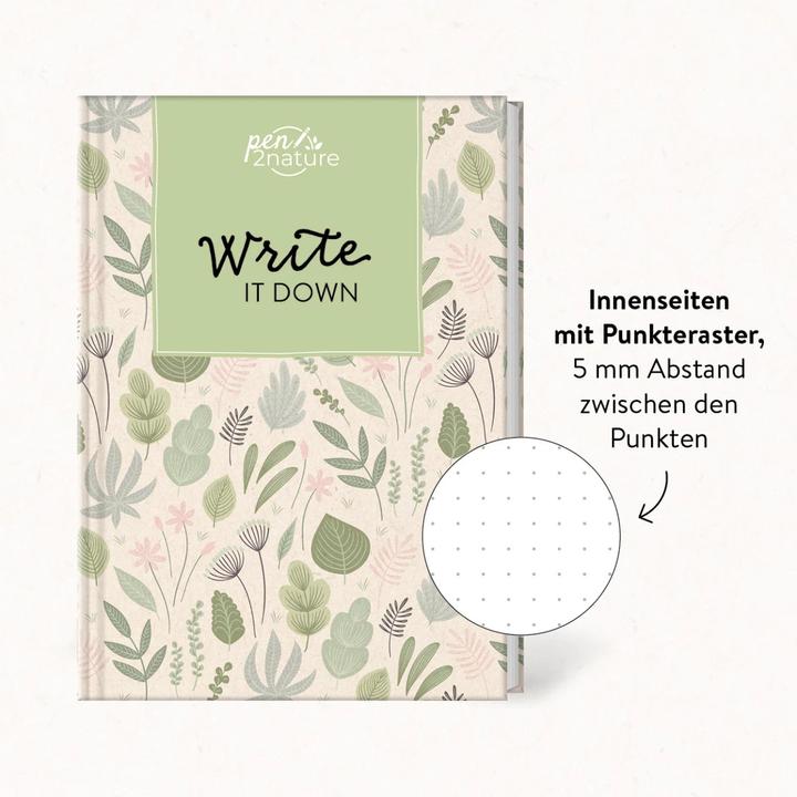 Produktbild Write It Down - Notizbuch (Blättermotiv) A5 | dotted | Hardcover (A5, Gepunktet, Harter Einband)