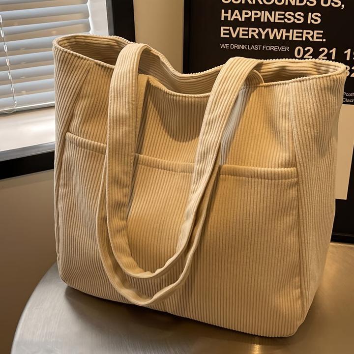 Only-Bags.Store Cord-Tasche mit festen Schulterriemen, lässig einfarbig, Reissverschluss, Polyester gefüttert