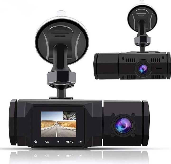 Hermex Dual-Dashcam Full-HD Autofront-Kamera Onboard-Kamera Innenraum Auto (Eingebautes Mikrofon, Nachtsicht, Beschleunigungssensor, Full HD)