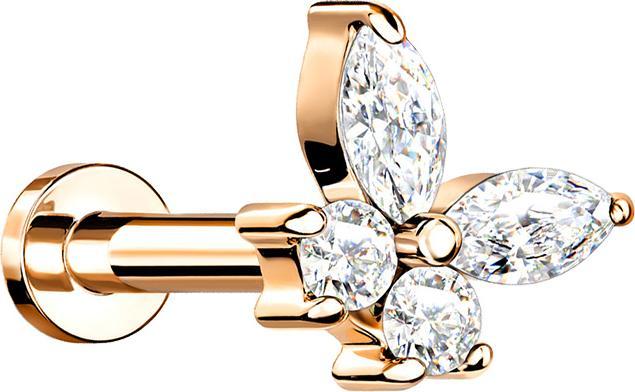 Produktbild Star Piercing Micro Labret Innengewinde rosegold Schmetterling mit Kristallen silber (Messing, Chirurgenstahl 316L)