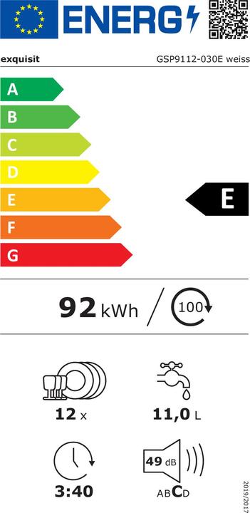 Label énergétique Exquisit GSP 9112-030E blanc