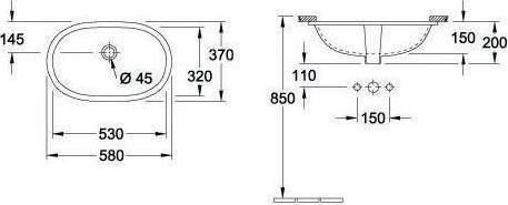 Immagine prodotto Villeroy & Boch V&B Lavabo sottopiano O.NOVO con ÜL 530x320mm bianco (320 mm, 580 mm)