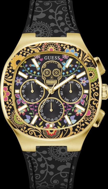 Produktbild Guess BR GLD CS W/ DIGITAL PRINTED TR / SUN BLK MF DL / BLK SILICONE STRP W/ PRINTING Armbanduhr (44 mm)