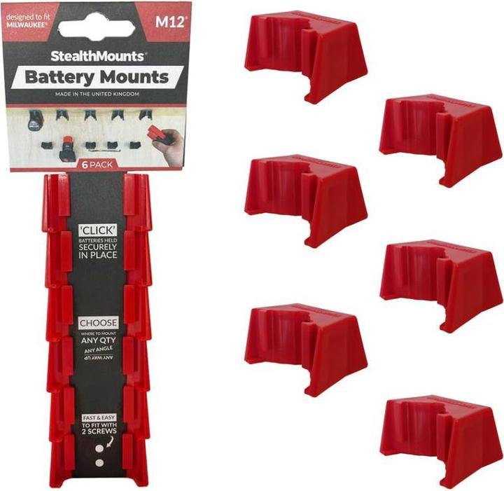 StealthMounts BM-MW12-RED-6 Rote Batteriehalter für Milwaukee M12 (6 Stück)