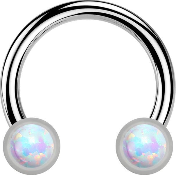Actual product image Star Piercing Micro Threadless Circular Barbell silber mit zwei Zylindern silber front Opal weiss (without brass, Titanium G23)