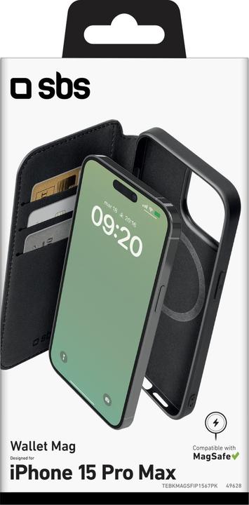 Productafbeelding SBS Boekenhoes MagSafe iPhone 15 Pro Max zwart (Apple iPhone 15 Pro Max)